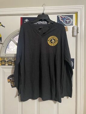 NFL Black Long Sleeve Henley with Minnesota Vikings